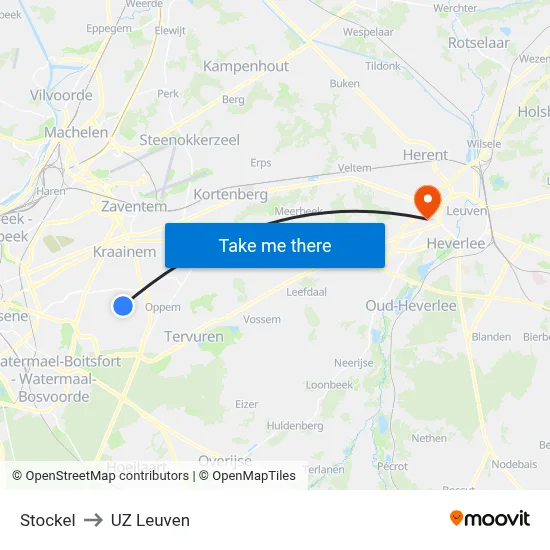 Stockel to UZ Leuven map