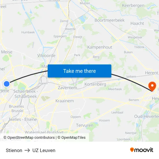 Stienon to UZ Leuven map