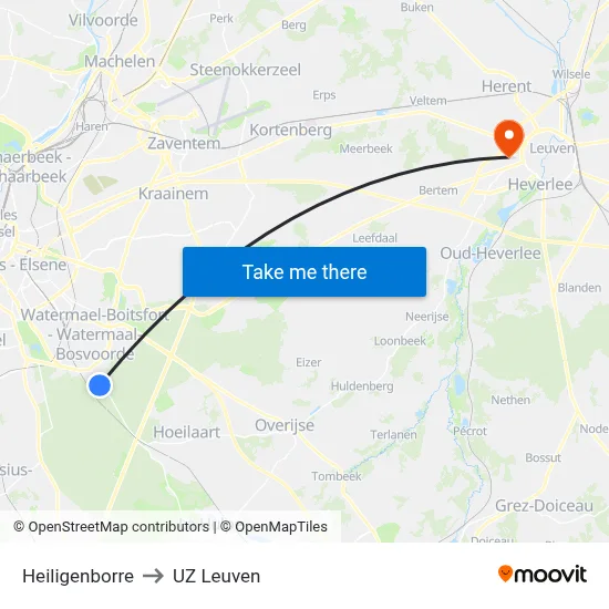 Heiligenborre to UZ Leuven map