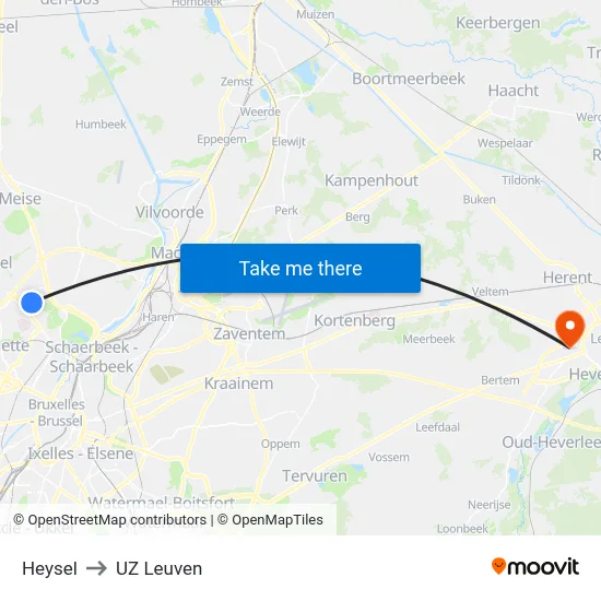 Heysel to UZ Leuven map