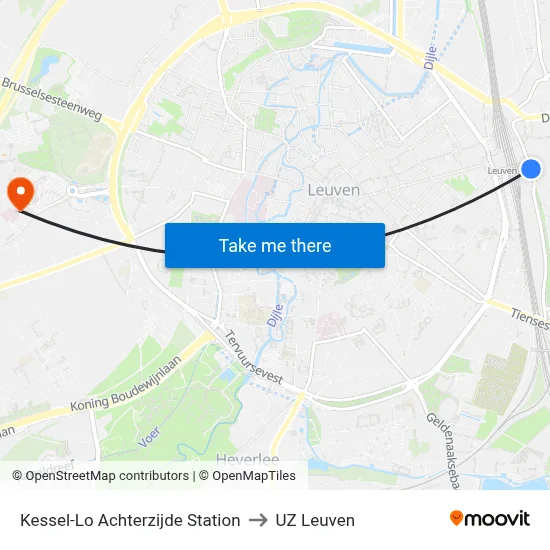 Kessel-Lo Achterzijde Station to UZ Leuven map