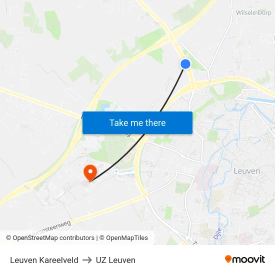 Leuven Kareelveld to UZ Leuven map