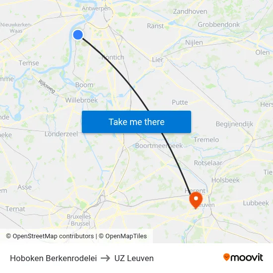Hoboken Berkenrodelei to UZ Leuven map