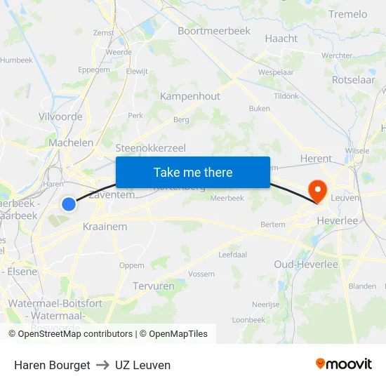Haren Bourget to UZ Leuven map
