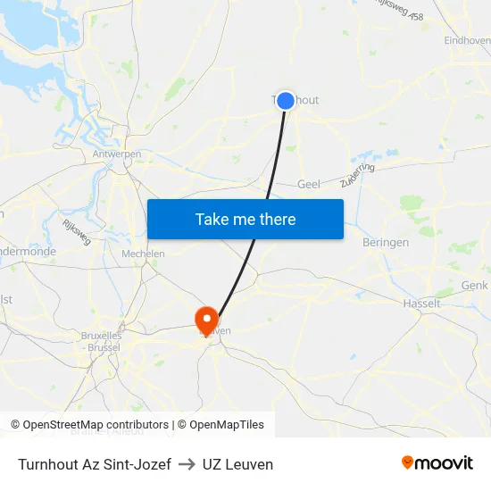 Turnhout Az Sint-Jozef to UZ Leuven map
