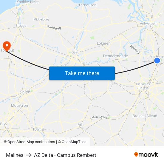 Malines to AZ Delta - Campus Rembert map