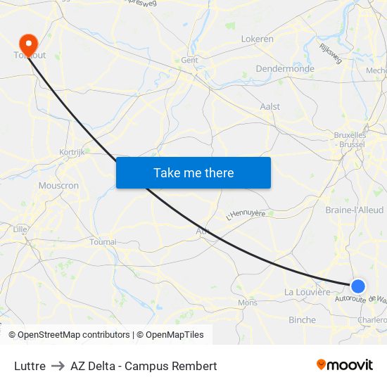 Luttre to AZ Delta - Campus Rembert map