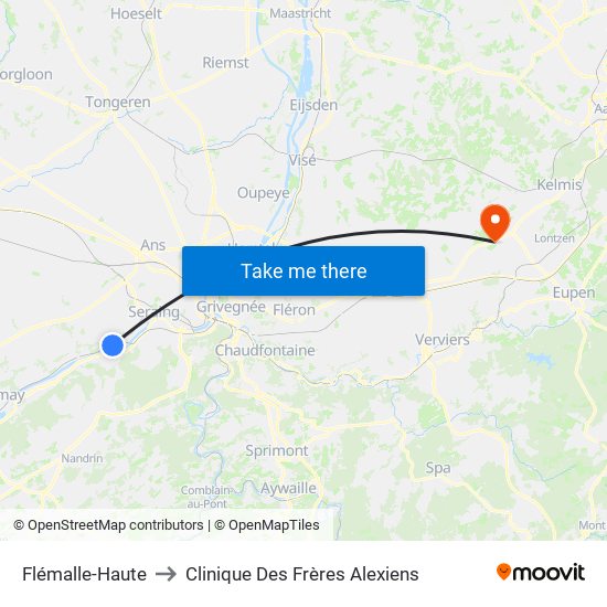 Flémalle-Haute to Clinique Des Frères Alexiens map