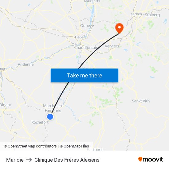 Marloie to Clinique Des Frères Alexiens map