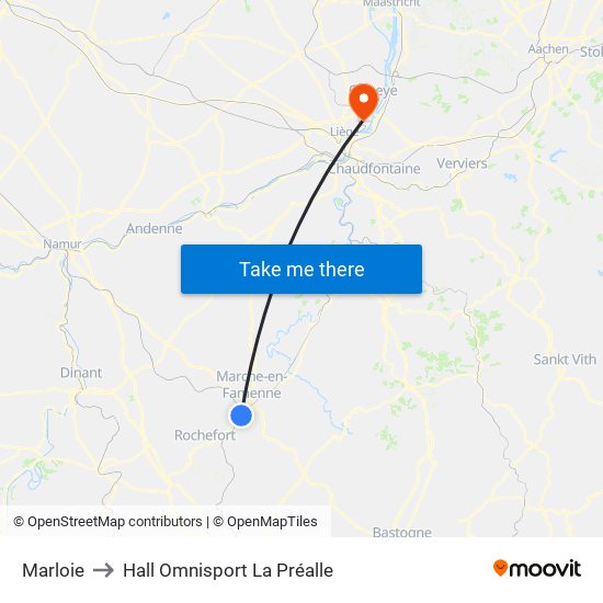 Marloie to Hall Omnisport La Préalle map