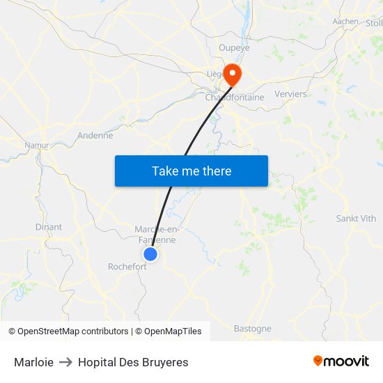 Marloie to Hopital Des Bruyeres map