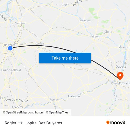 Rogier to Hopital Des Bruyeres map