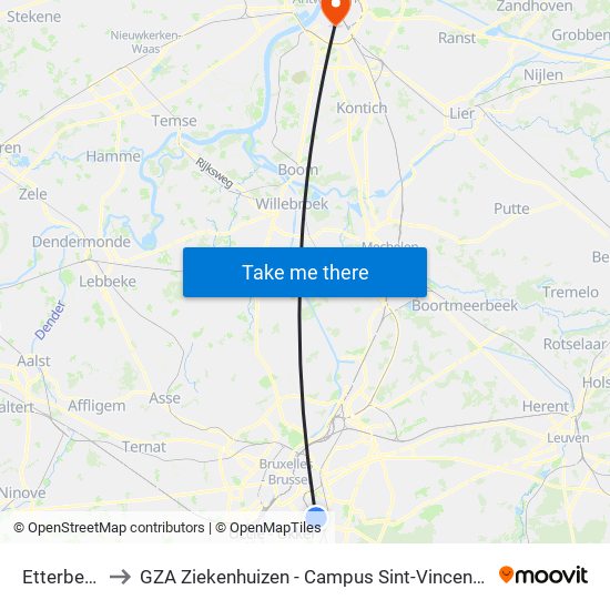 Etterbeek to GZA Ziekenhuizen - Campus Sint-Vincentius map