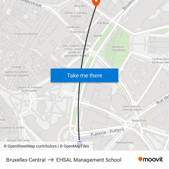 Bruxelles-Central to EHSAL Management School map