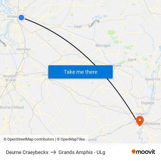 Deurne Craeybeckx to Grands Amphis - ULg map