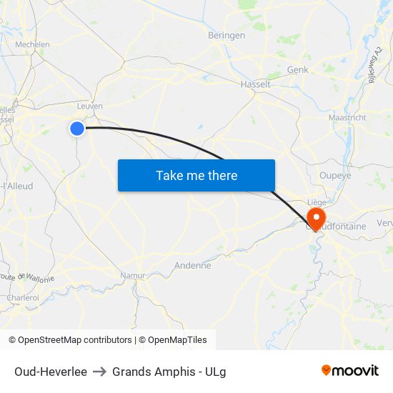 Oud-Heverlee to Grands Amphis - ULg map