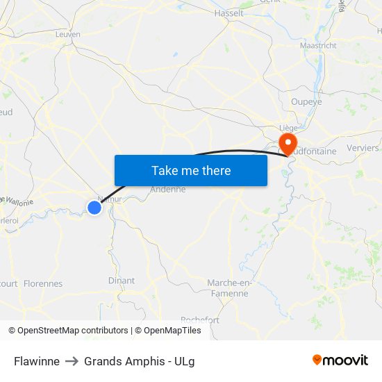 Flawinne to Grands Amphis - ULg map