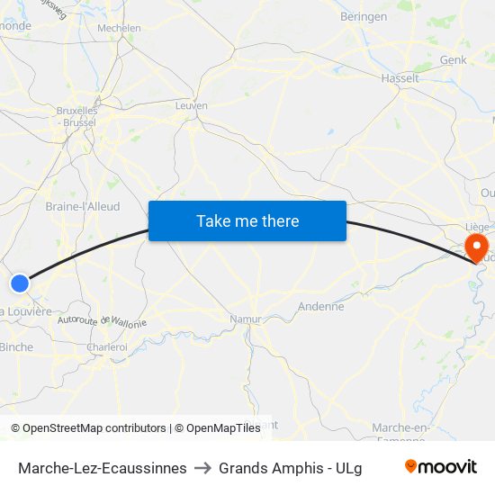 Marche-Lez-Ecaussinnes to Grands Amphis - ULg map