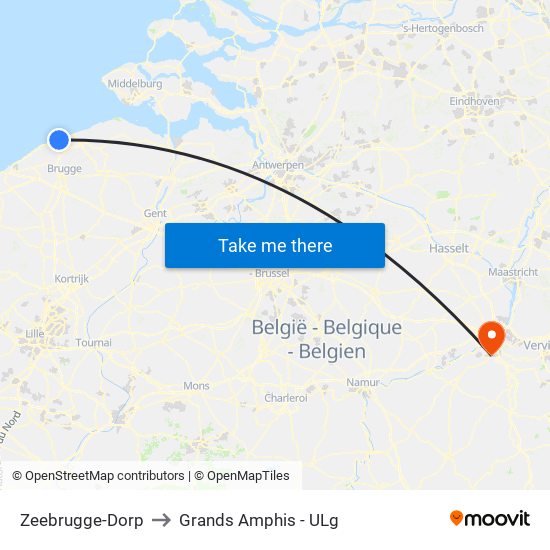 Zeebrugge-Dorp to Grands Amphis - ULg map