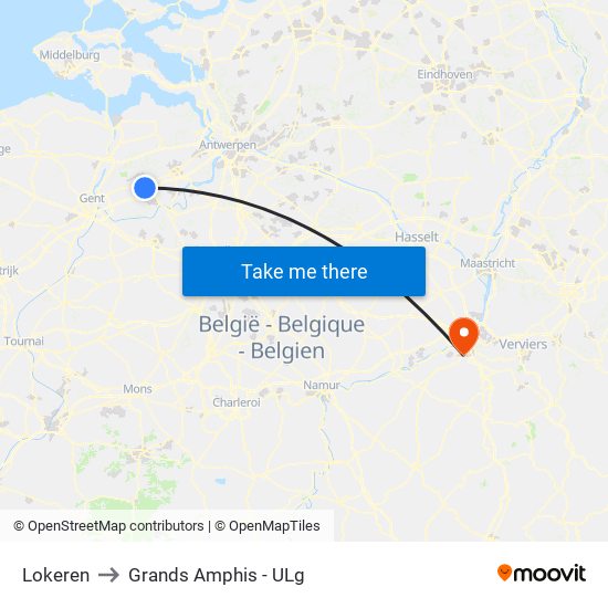 Lokeren to Grands Amphis - ULg map