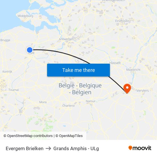 Evergem Brielken to Grands Amphis - ULg map