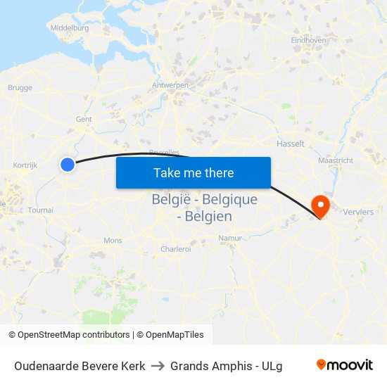 Oudenaarde Bevere Kerk to Grands Amphis - ULg map