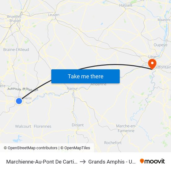 Marchienne-Au-Pont De Cartier to Grands Amphis - ULg map