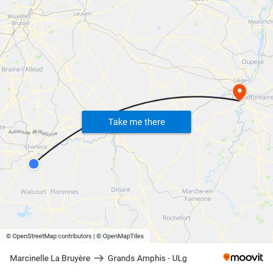 Marcinelle La Bruyère to Grands Amphis - ULg map