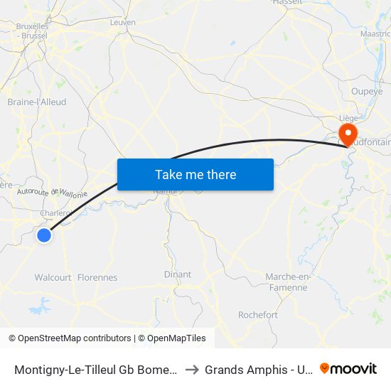 Montigny-Le-Tilleul Gb Bomerée to Grands Amphis - ULg map