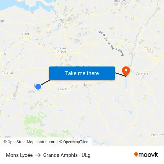 Mons Lycée to Grands Amphis - ULg map