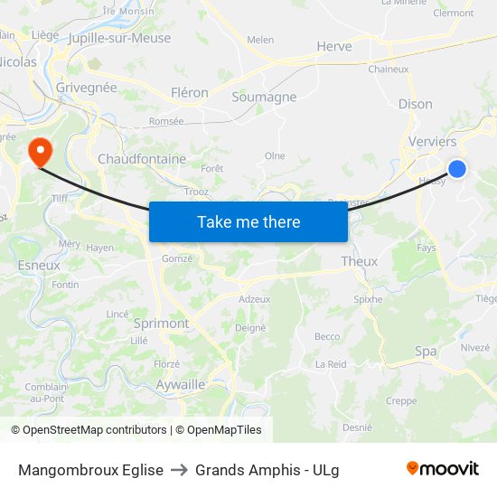 Mangombroux Eglise to Grands Amphis - ULg map