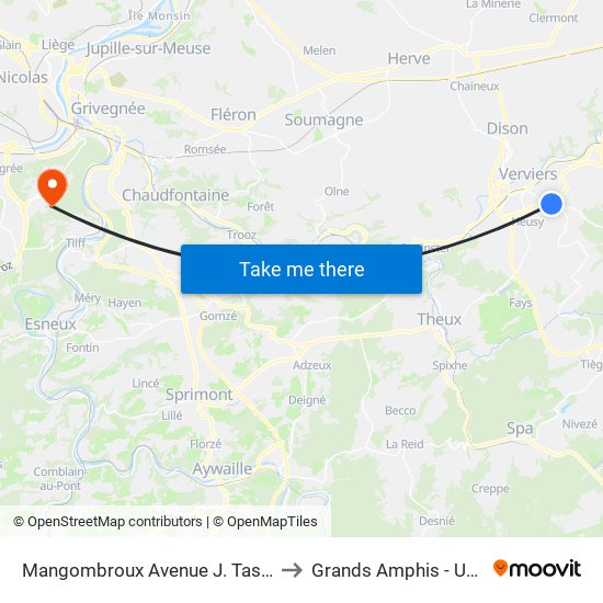 Mangombroux Avenue J. Tasté to Grands Amphis - ULg map