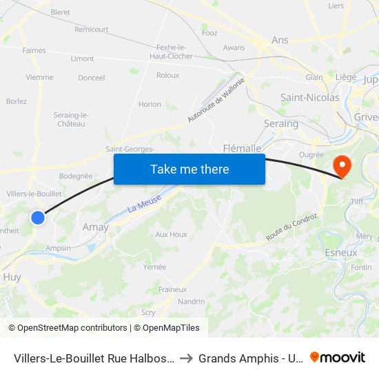 Villers-Le-Bouillet Rue Halbosart to Grands Amphis - ULg map