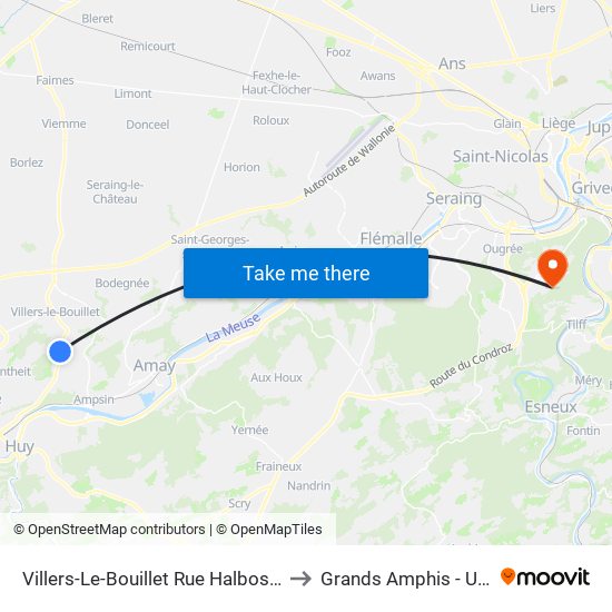 Villers-Le-Bouillet Rue Halbosart to Grands Amphis - ULg map