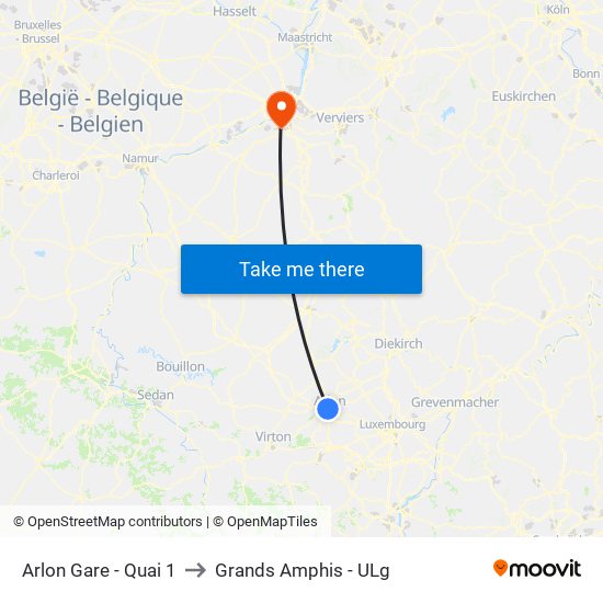 Arlon Gare - Quai 1 to Grands Amphis - ULg map