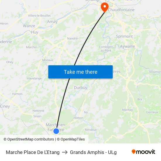 Marche Place De L'Etang to Grands Amphis - ULg map