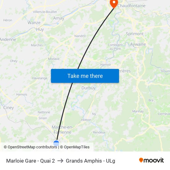 Marloie Gare - Quai 2 to Grands Amphis - ULg map