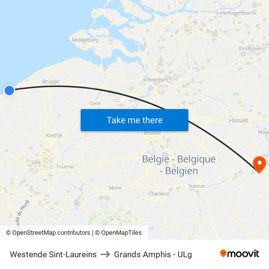 Westende Sint-Laureins to Grands Amphis - ULg map
