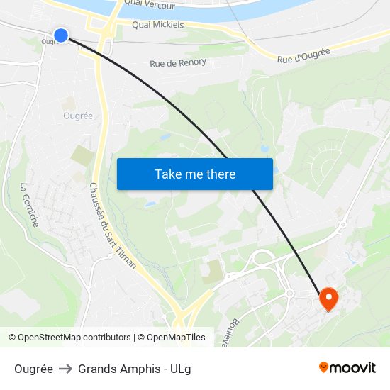 Ougrée to Grands Amphis - ULg map