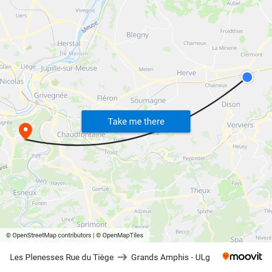 Les Plenesses Rue du Tiège to Grands Amphis - ULg map
