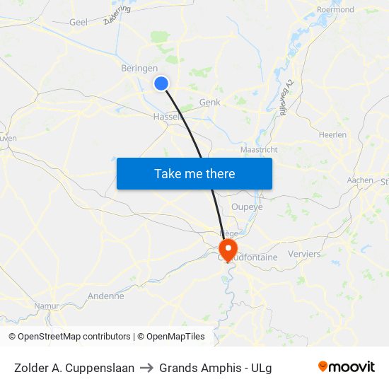 Zolder A. Cuppenslaan to Grands Amphis - ULg map