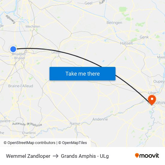 Wemmel Zandloper to Grands Amphis - ULg map