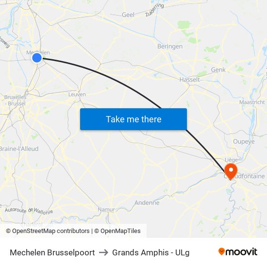 Mechelen Brusselpoort to Grands Amphis - ULg map