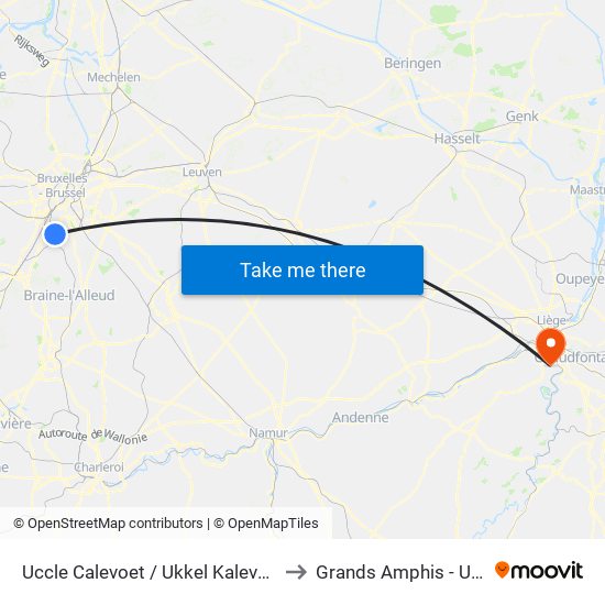 Uccle Calevoet / Ukkel Kalevoet to Grands Amphis - ULg map