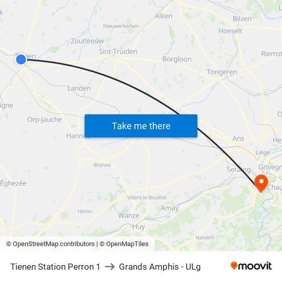 Tienen Station Perron 1 to Grands Amphis - ULg map