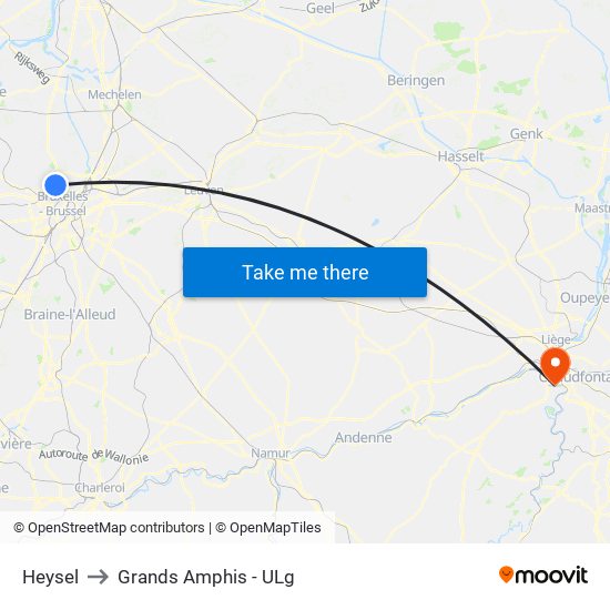 Heysel to Grands Amphis - ULg map