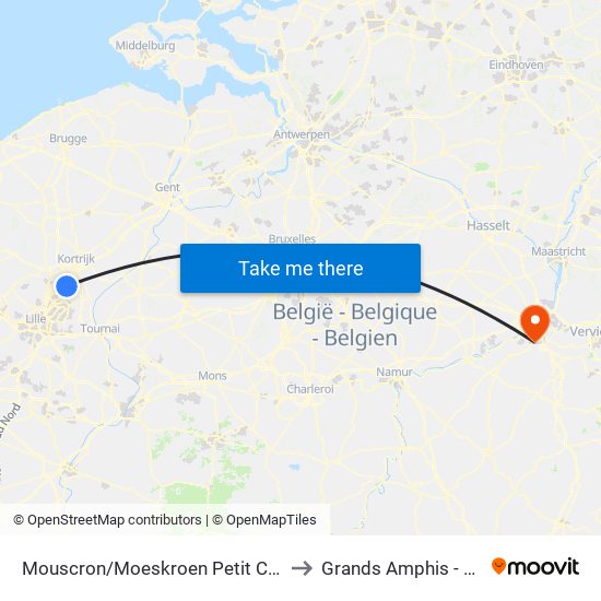 Mouscron/Moeskroen Petit Cornil to Grands Amphis - ULg map