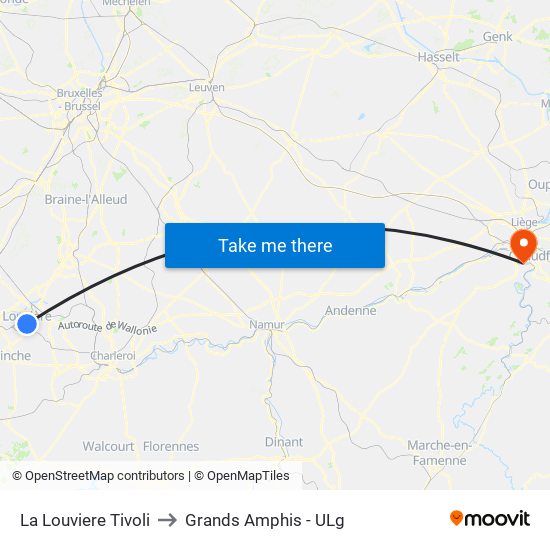 La Louviere Tivoli to Grands Amphis - ULg map