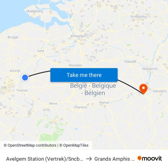 Avelgem Station (Vertrek)/Sncb(Départ) to Grands Amphis - ULg map