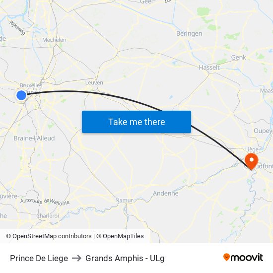 Prince De Liege to Grands Amphis - ULg map